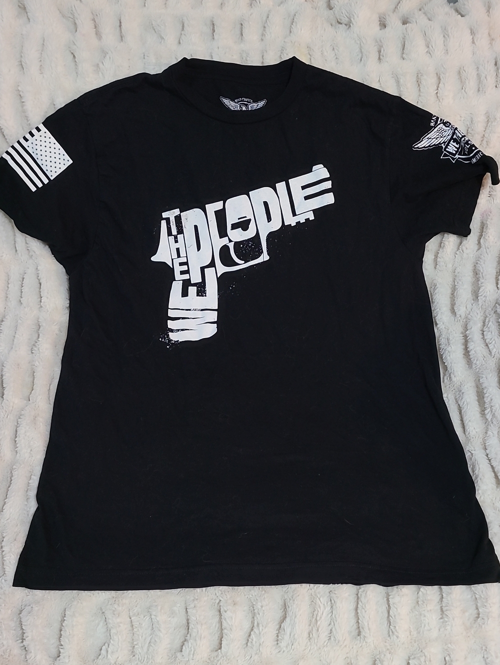 Black Graphic Short-Sleeve Tee with White Gun Typography